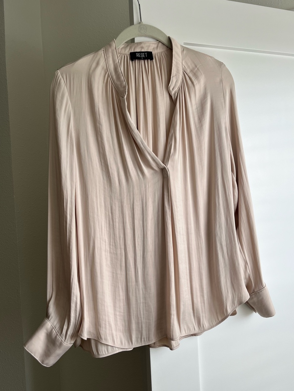 Ivory Long-Sleeve V-Neck Blouse